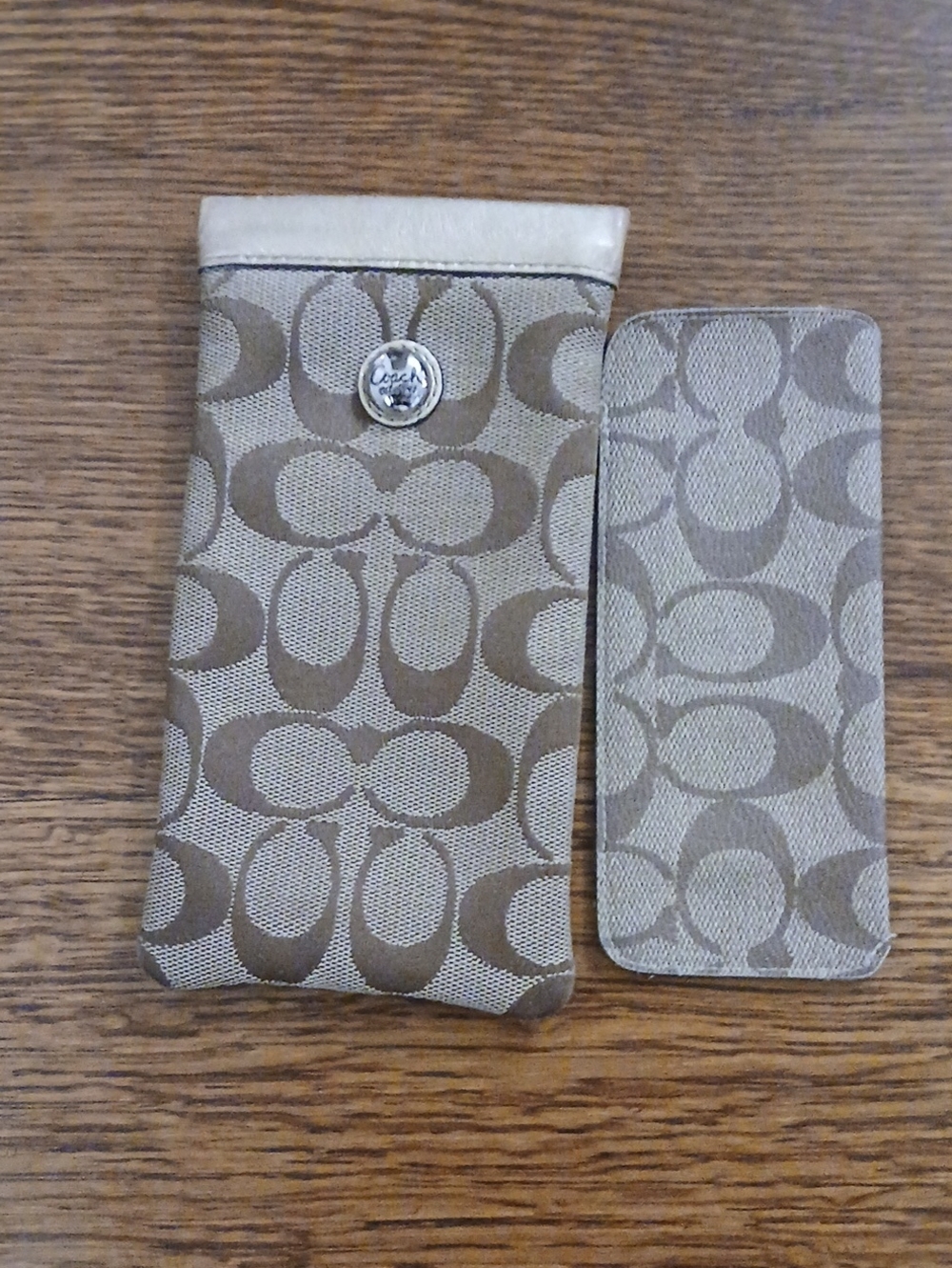 Coach Khaki Signature Canvas Phone Sleeve with Matching Card Case